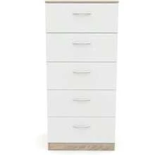 DORMIDAN- Sinfonier 5 cajones guías metálicas, cómoda Dormitorio, Altura 110cm. (Roble cajones Blanco)