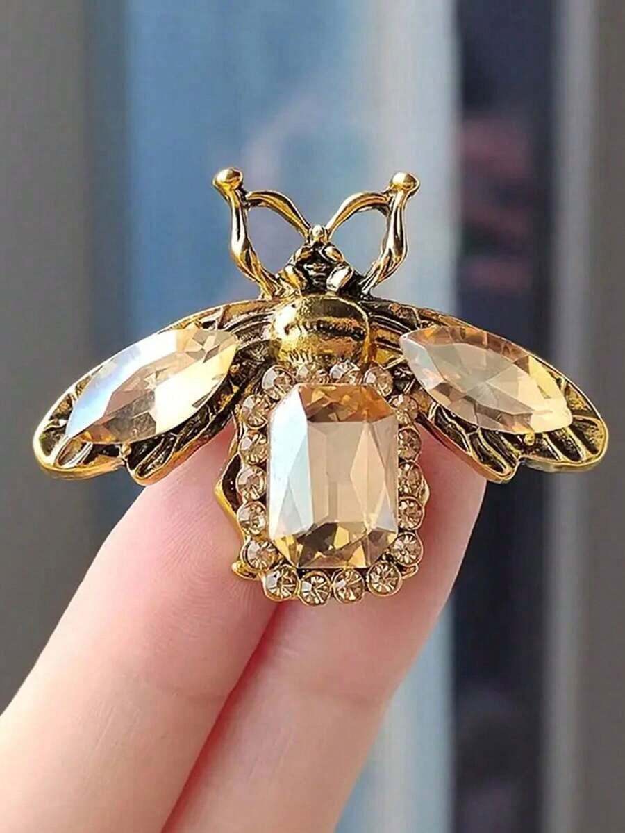 1pc Vintage Baroque Bee Brooch - Gold Zinc Alloy Insect Pin With Faceted Gemstones, An Elegant Court-Style Accessory For Daily Casual Wear/Party Dresses, A Luxurious And Delicate Women's Fashion Item, Suitable For Girlfriend Gatherings, Birthday Parties, Retro-Themed Dinners Halloween Jewelry Costume Accessories Bag Charms Office Accessories - Nhiều màu - Xem 1