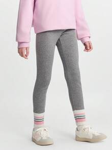 Balabala BalaOne Girls' Fleece-Lined Leggings 2025 Fall/Winter, Warm Base Layer - Medium Gray - View 2