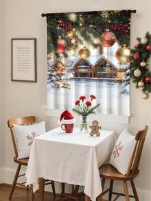 1 pieza Cortina transparente decorativa navideña, adecuada para sala de estar, dormitorio, cocina, fiesta navideña, árbol de Navidad, luces de Navidad, globos dorados, ramas de Navidad, 100g/㎡