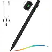 Stylish Design Black Smart Stylus, Suitable For All Touchscreen Devices, High-Precision Nib, Ergonomic Grip, Power Display, Suitable For Students And Professionals, Digital Painting, Note-Taking, Smooth Writing, Stylus, Stylus For All Devices, Tablet Stylus, Smartphone Pen, Stylus For All Devices - 替換頭(5件裝) - 查看 5