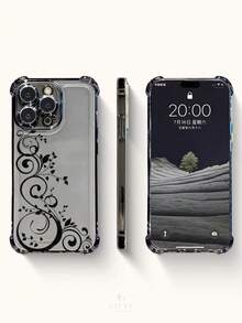 1pc Transparent Black Floral Vine Pattern ,Electroplated Phone Case With 4-Corner Airbag Protection ,Drop & Impact Resistant, Holiday Gift For Girlfriend Or Self-Use, Compatible With IPhone 17/16/15/14/13/12/11/XSMAX/XS/X Series & Galaxy S25/S24/S23/S22 Series - màu đen - Xem 4