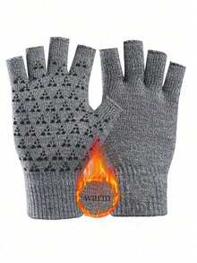 1 Pair Fingerless Gloves, Knitted Knitted Warm Gloves With Thermal Lining For Men, Outdoor Cycling, Winter - Multicolor - View 3
