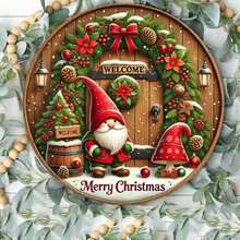 1pc Simple Round Christmas Metal Sign With Holiday Green Foliage - Gold Welcome Plaque, Suitable For Indoor/Outdoor Farmhouse Holiday Decor, Snowflake Wreath And Holly Berry Design, Gift Idea, Seasonal Home Decor, Weather-Resistant Decoration, Handmade Appearance, Home Decor, Perfect For Room Decor, Classroom Supplies, Ideal For Farmhouse Design, Seasonal Celebration, Outdoor Thanksgiving Decor, Garden Party Metal Christmas Decorations