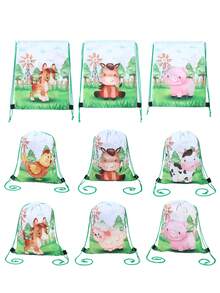 6pcs Farm Animal Drawstring Bundle Pocket, With Cow Sheep Chicken Pig Animal Double-Sided Design, Farm Animal Theme Birthday Party Gift Packaging Supplies Gift Bag, Durable Reusable Bags For Farm Animal Birthday Party Table Decoration Outgoing Backpack, Snack Storage Bag,Birthday Party Decoration, Party Favor