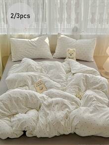 Juego de funda nórdica de 2/3 piezas, funda nórdica estampada con lunares negros, juego de funda nórdica de poliéster suave y fino, funda nórdica reversible, juego de funda nórdica de estilo nórdico minimalista en beige, adecuado para todas las estaciones (incluye 1 funda nórdica, 1/2 fundas de almohada, sin relleno)