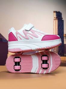 4-Wheel Detachable Roller Skate Shoes, Fashionable Versatile Running Shoes With Enhanced Stability, Suitable For Children Outdoor Casual Sports - Hot Pink - View 1