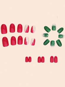 24 Stücke kurze mandelförmige, aufklebbare Fake Nägel Set, mit Weihnachts-Schneeflocken Glitzer, Acryl Vollabdeckung Maniküre Set, perfekt für DIY Bastelbedarf. Beinhaltet ein Stücke Gelee-Kleber und eine Nagelfeile, geeignet für den täglichen Gebrauch, Partys, Tanzen und als Geschenk.