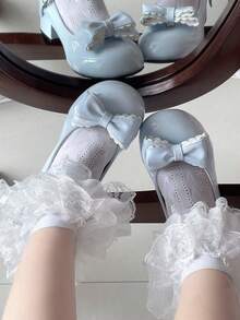 1 双女士夏季薄款网眼镂空蕾丝花心图案网纱纯色洛丽塔可爱中筒袜