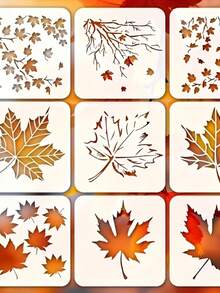9pcs Thanksgiving Maple Leaf Template Set - 3.9 Inch Reusable DIY Stencils For Cards, Scrapbooking, Canvas Art, Wood Wall & Home Decor - Multicolor Fabric Painting