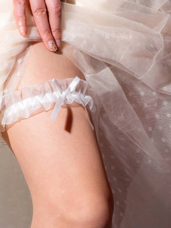 1pc Women Bow Decor Ruffle Trim Fashionable Bridal Garter For Wedding Party Cute Valentine's Day Valentines