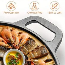 Cast Iron Pot, Cast Iron Cookingware, Pre-Seasoned 11-Inch Cast Iron Frying Pan With Double Large Circular Handles, Baking Tray, Suitable For Oven, Stove, Barbecue Or Campfire, Durable, Even Heating, Multi-Functional Cast Iron Baking Pan, Kitchen Accessory, Suitable For Pizza Lovers, Barbecue