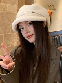 1 pezzo Berretto da donna in tinta unita, nuovo per autunno/inverno, con bordo in pile, cappellino casual versatile alla moda, adatto per uso quotidiano