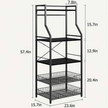 Tzou 5-Tier Freestanding Kitchen Bakers Rack - 57.4" Industrial Microwave Stand W/ Wire Baskets, Adjustable Feet & Anti-Tip, Coffee Bar Station For Small Spaces - màu đen - Xem 3