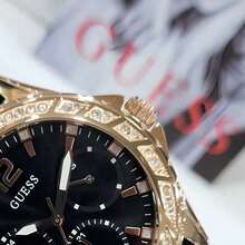 Guess Sparkling W1096L5 Casual Stylish Women's Silicone Strap Quartz Watch Black Round Dial Bezal With Crystals Fashion Lady's Watch Suitable For Daily Party Outdoor Wear Ideal Gift For Women