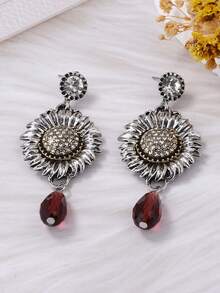 1 Cặp bông tai hợp kim đính đá hoa cúc nhỏ thời trang cá tính phóng đại phong cách cổ điển đa năng - Hoa tai hoa cúc - Xem 10