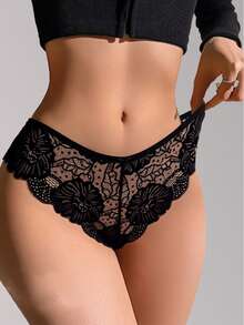 5 sztuk damskich seksownych koronkowych majtek typu stringi z niskim stanem i wycięciem w kształcie kokardy - Wielokolorowe - Zobacz 4