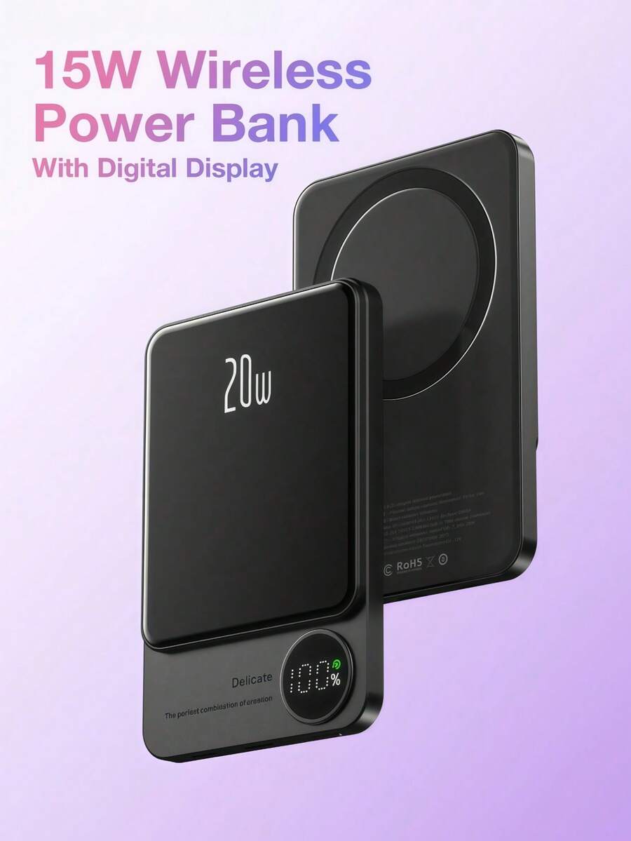 Portable Magnetic Wireless Power Bank 10000mAh Mini Charger 15W/22.5W PD Fast Charging With USB-C Input And Output, LED Digital Display, Strong Magnetic Alignment, Slim And Compact Travel Battery Pack Compatible With IOS 12/13/14/15/16/17 Pro/Pro Max/Plus And Android Phones, Emergency Backup Power For Outdoor Adventures, Great Gift For Family And Friends - Nhiều màu - Xem 1
