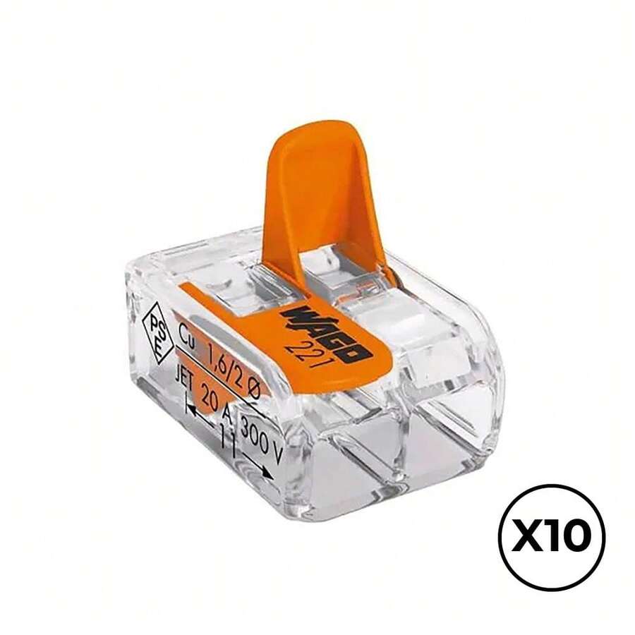 WAGO Quick Connector With Lever, 2 Conductors, Maximum Diameter 4 Mm², 450 V, 32 A, Transparent, 13.2 X 18.6 X 8.4 Mm. Contains 10 Units. - Orange - View 1