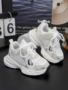 1 双儿童休闲运动厚底运动鞋，网眼透气百搭休闲运动鞋，轻便，校园风格 - 白色 - 查看 10