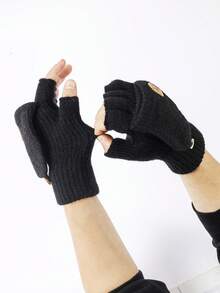 1 pieza Guantes de punto de media mano para hombres y mujeres en invierno, con cubierta de felpa desmontable de doble uso, protector de pantalla táctil, cálidos para escribir y ciclismo, guantes regalo de Navidad de invierno térmicos y cálidos