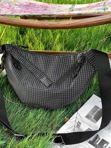 Bolsa de pecho para hombre ligera, de múltiples bolsillos, a cuadros, para actividades al aire libre, bolsa de hombro casual para ciclismo y senderismo