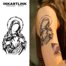 INKARTLINK 圣母玛利亚女神草药汁纹身 魔法纹身 15天纹身 半永久纹身 逼真假纹身 持续1-2周 - 黑色 - 查看 1