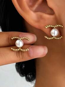 优雅的镀铜环状耳环，适合日常佩戴、约会和聚会 - 金色 - 查看 1