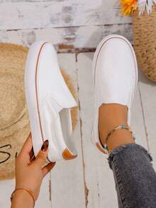 Couple's Canvas Shoes, Slip-On Slouchy Shoes, Walking Shoes, Fashionable Casual Versatile Classic Canvas Shoes - White - View 5