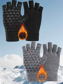 1 Pair Fingerless Gloves, Knitted Knitted Warm Gloves With Thermal Lining For Men, Outdoor Cycling, Winter - Multicolor - View 5