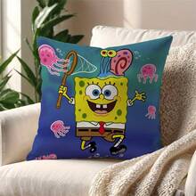 1 Stück SpongeBob Cartoon Quadrat Plüsch Kissenbezug, super weicher Kurzflor, verdeckter Reißverschluss, Sofa Schlafzimmer Auto Dekor Kissen, geeignet für Party/Feiertags Dekoration, einseitig Design ohne Füllung