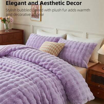 1 件紫色仿兔毛枕套靠垫套，无填充物，装饰性现代法兰绒毛绒抱枕套拉链封口，适用于床上用品、家居、沙发、客厅枕头套，保暖