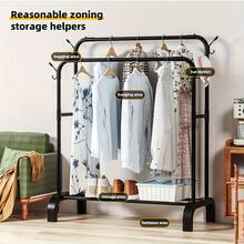 Senmeo 1PC Metal Double-Rod Garment Rack, Floor-Standing Closet Organizer With Plastic Connectors, Sturdy Easy-Assemble Clothes Hanger, Mall/Home Storage - Black - View 5