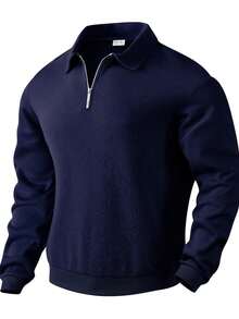 男士休闲 Polo 衫，翻领拉链设计 | 人字纹提花针织面料，卫衣版型，度假及日常休闲穿着必备，情人节送给男友的理想礼物（欧美尺码偏大，建议选购小一码）