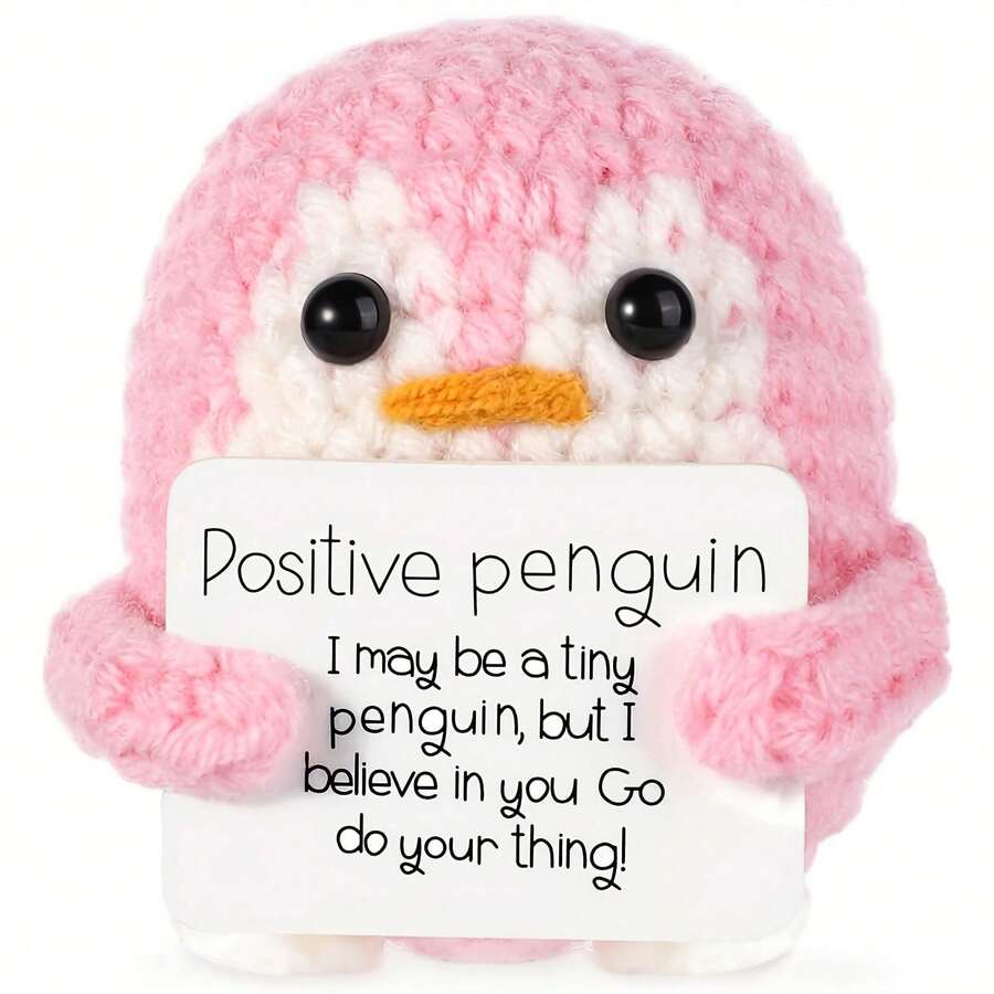 1pc Cute Small Penguin Plush Doll, 6.6cm Funny Knitted Penguin Doll, Comes With Positive Energy Card, Fluffy Adorable Crochet Penguin Doll, Suitable As Christmas & New Year Gift And Decoration For Friends - Multicolor - View 1