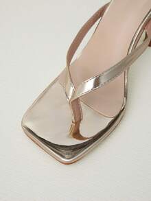 Classic Simple Strappy Open Toe Women's High Heeled Sandals Gifts - Gold - View 3