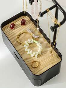 双层珠宝收纳盒，带抽屉和展示架，优雅的桌面梳妆台，可存放项链、支架、耳环、戒指和配饰，别致的入口钥匙扣，非常适合节日送礼和日常魅力