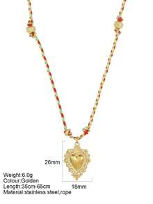 1pc Y2K Style Thanksgiving Colorful Handmade Rope Necklace With Stainless Steel Gold Heart Pendant, Suitable For Thanksgiving, Christmas Gifts And Wear - Multicolor - View 25