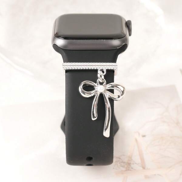 1 PC Silver Pearl Bow Charm Watch Strap Decorative Ring, Suitable For Apple Watch Ultra/SE/8/7/6/5/4/3/2/1