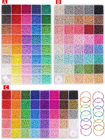 9700 件 39 色混合玻璃种子珠 DIY 珠宝制作套件，非常适合友谊手链，3 种款式可选（A/B/C）