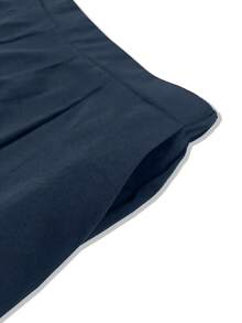 2pcs Plus Size Women's Set - Lantern Sleeve Solid Color Lapel Button Design Short Blouse Top + Pocket Ruched Long Pants, Suitable For Commuting/Business/Office, Spring/Autumn Elegant - Navy Blue - View 5