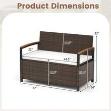 Outdoor Storage Bench W/Cushion Backrest & Acacia Wood Armrests Hidden Storage - Mix Brown - View 2