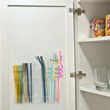 Soporte de paja acrílico para puerta de gabinete organizador de pajitas para puerta de gabinete organizador de gabinete de cocina dispensador de pajitas reutilizables para accesorios de cocina del - Transparente - Ver 2