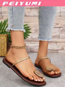 PEIYUMI Women's Fashion Flat Sandals With Decorative Strap Detail - Open Toe, Slip-On, Faux Leather, Comfortable TPR Sole - Suitable For Casual Wear, Women's Sandals - Chocolate Brown - View 5