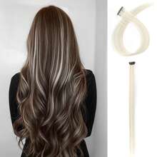 Extensiones de cabello de colores, extensión de cabello con Clip de Color liso de 22 pulgadas, reflejos de fiesta de arcoíris, postizo sintético para niñas - Blanco - Ver 10