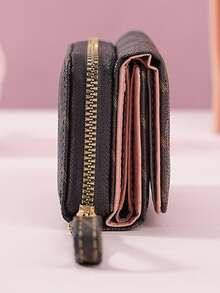 复古字母M钱包 女士短款拉链三折时尚新款多卡位手拿包零钱包 女士钱包 迷你钱包 钱包 小钱包 可爱钱包 手腕包 男士钱包 男士钱包 皮革卡包 零钱包 - 咖啡 - 查看 5