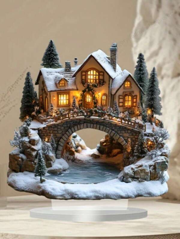 Bohemischer Stil Acryl 2D flaches Lebkuchenhaus Tischdekoration - Weihnachtsdorf Sammlerfigur, vielseitig einsetzbar, geeignet für Zuhause, Büro, Café Präsentation
