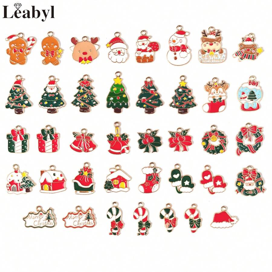 10/20 piezas Mezcla aleatoria de adornos navideños de esmalte colorido en forma de árbol, bastón, reno, caja de regalo, calcetín, Papá Noel, colgante, aptos para llavero, pulsera, collar, funda de teléfono, manualidades y decoración