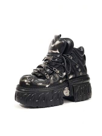 Gothic Cyberpunk Style Platform Lace-Up High-Top Sneakers, Retro Chunky Sneakers, Unisex Fashion