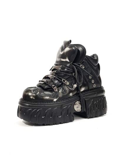 Gothic Cyberpunk Style Platform Lace-Up High-Top Sneakers, Retro Chunky Sneakers, Unisex Fashion